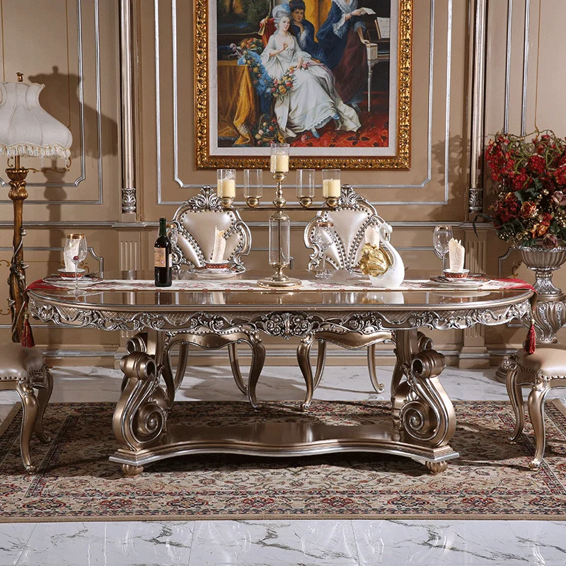 #￥forMr Palace French Style Dining Table and Chair Combination Set Luxury Neoclassical Solid Wood 2.2 M Dining Table