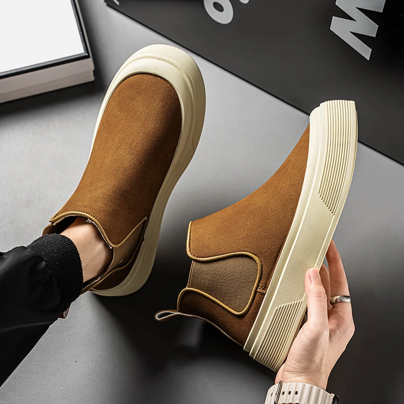 남성 두꺼운 밑창 스웨이드 숏 부츠 레트로 가을 겨울 편안하고 패셔너블한 키높이 부츠 캐주얼 젊은이용