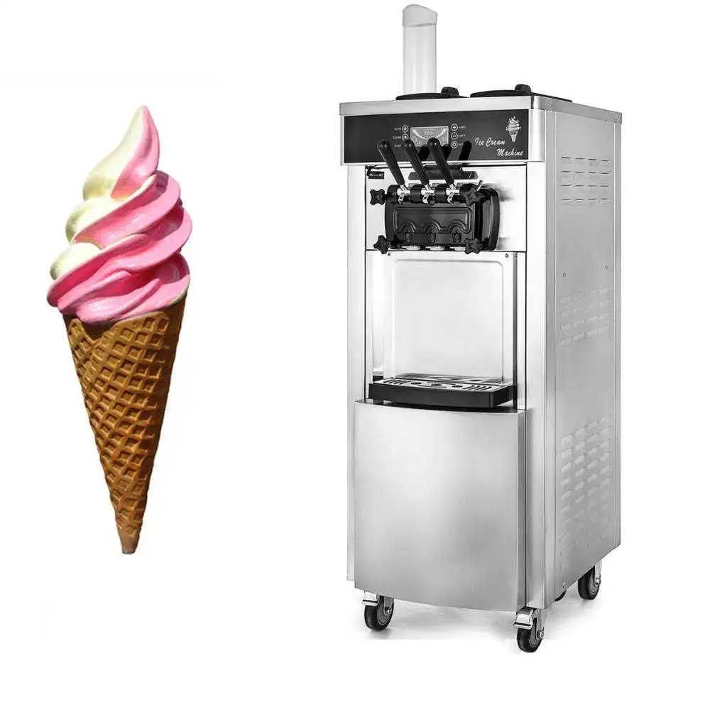 Vertical Stainless Steel Structure Softy Ice Cream Maker Machine Commercial Ice Cream Machine 3 Flavors For Restaurant