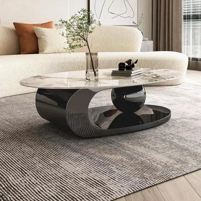 Design Modern Oval Rock Slab Coffee Table Luxury For Living Room