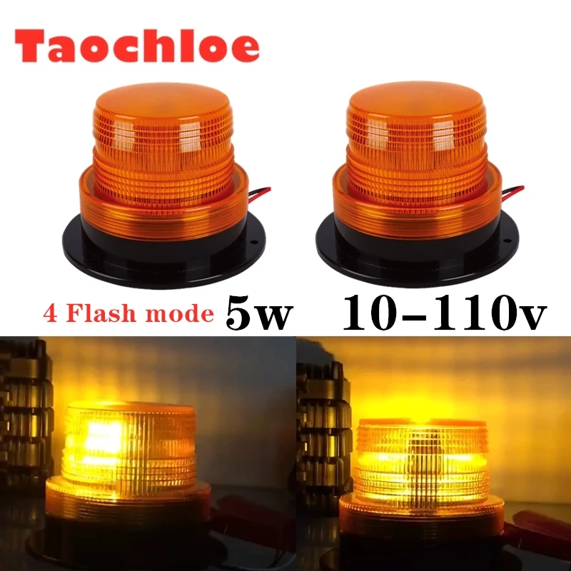 

2pcs Top 5W 10-110V BS AC/DC AMBER STROBE LED Forklift lamp Emergency Warning Light Beacon school Bus lights scraper lights