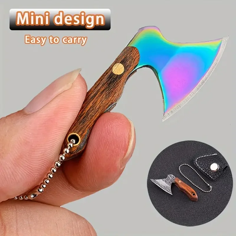 Mini Stainless Steel Small Axe Portable Key Chain, Small Kitchen Knife Disassembly ECD Gift Key Pendant Decoration, Outdoor Tool