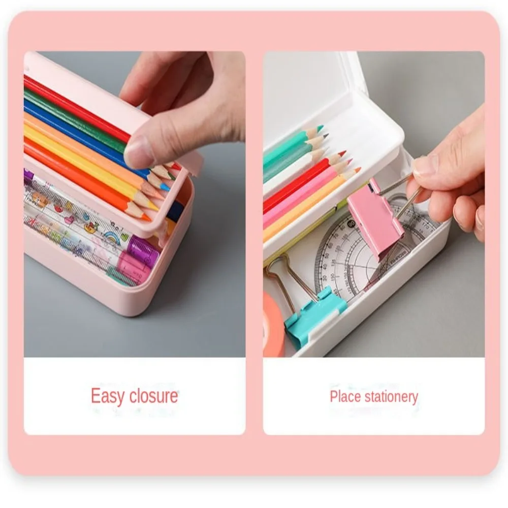 Double Layer Plastic Pencil Box Macaron Color in Good Order Stationery Storage Box Without Printing Durable