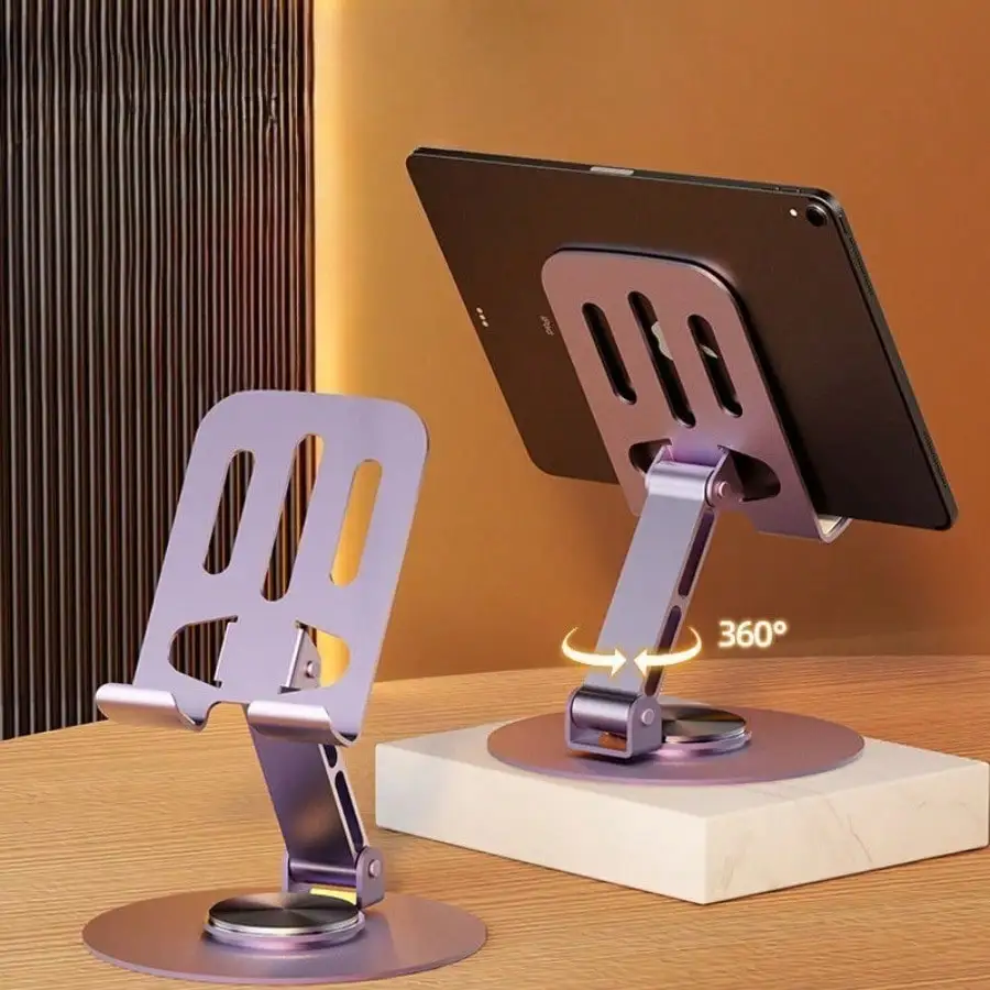Todo metálico 360 °   Soporte giratorio para teléfono: soporte universal resistente para iPhone y Android, soporte de escritorio ajustable, idea de regalo premium