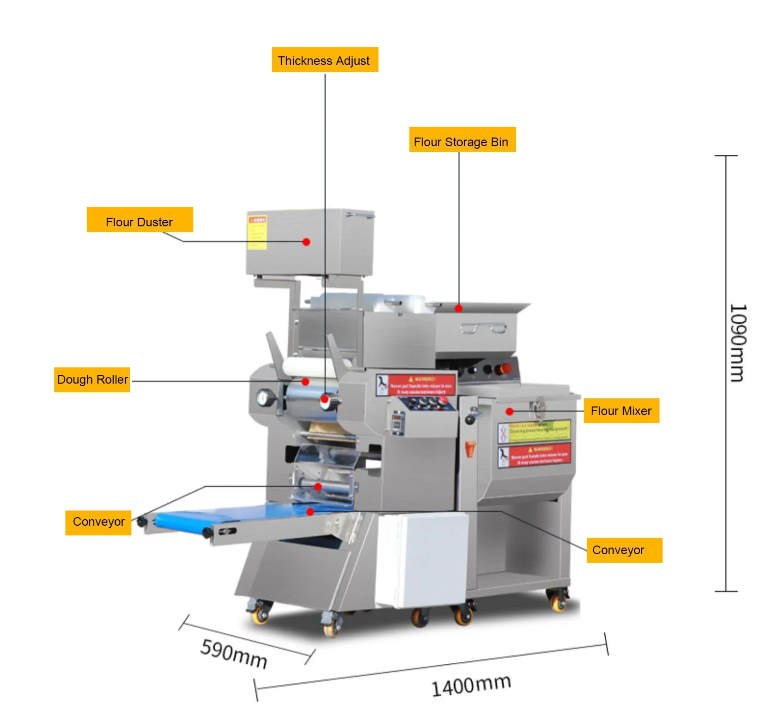 Full Stainless Steel 304 Commercial Japanese Round Square Ramen Noodle Machine 80 to 100 KG Per Hour