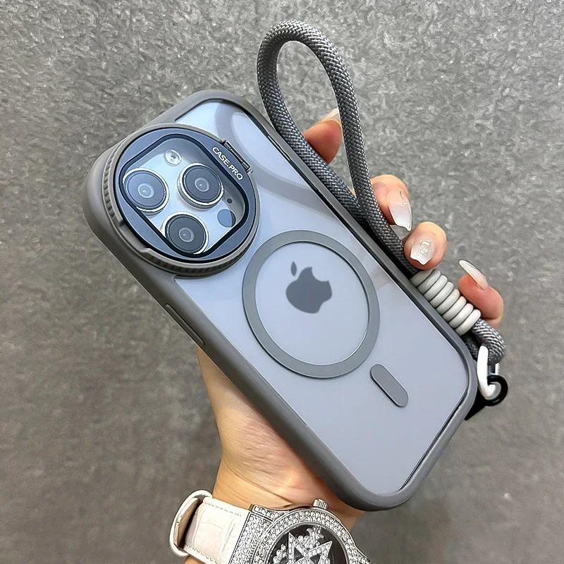 أضعاف الزجاج عدسة حامل المغناطيسي واضح آيفون 17 16 15 14 13 11 12 برو ماكس زائد شريط للرسغ الحبل للصدمات Magsafe غطاء #2