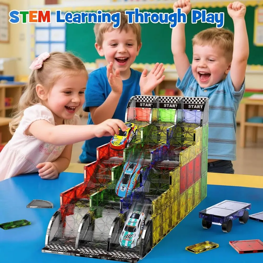 40-teiliges magnetisches Fliesenset mit Auto für Montessori-Kleinkindspiel, ab 3 Jahren