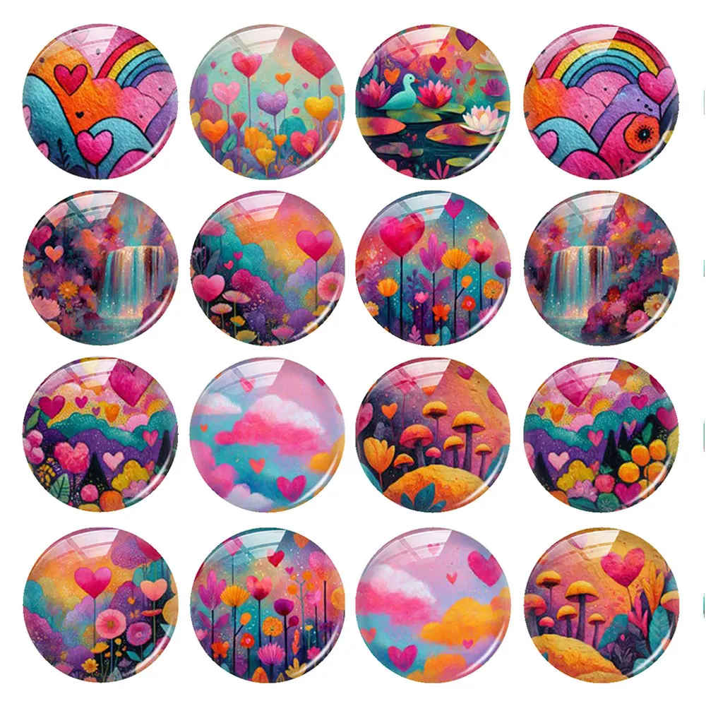 Random Mixed Round/Oval/Square Love-themed Fairy Tale Illustration Photo Glass Cabochon Flatback Demo Cameo Diy Jewelry Making