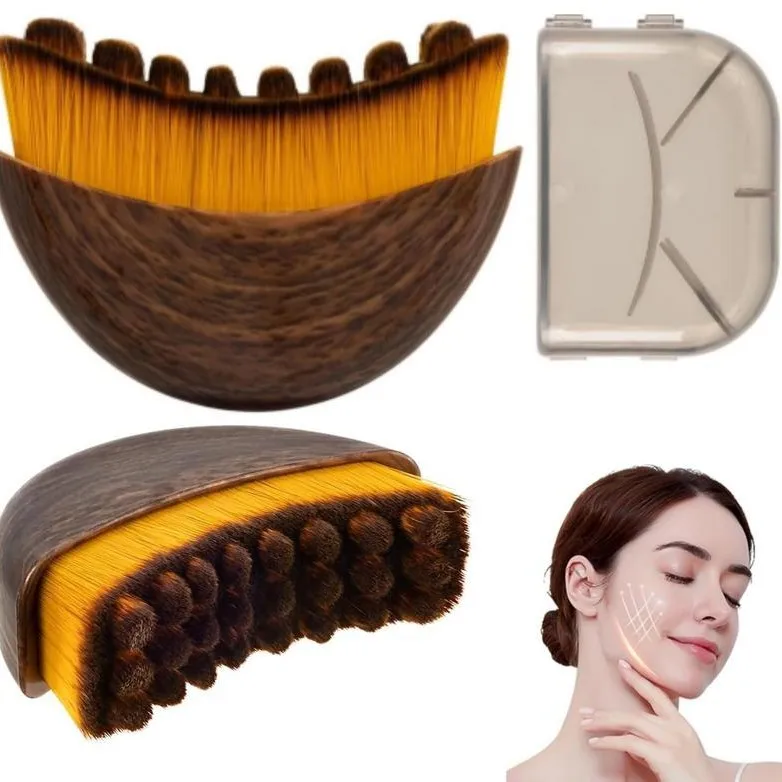 Lymphatic Drainage Face Dry Brush Natural Wood Handle Soft Bristles Facial Contour Massager for Daily Skincare