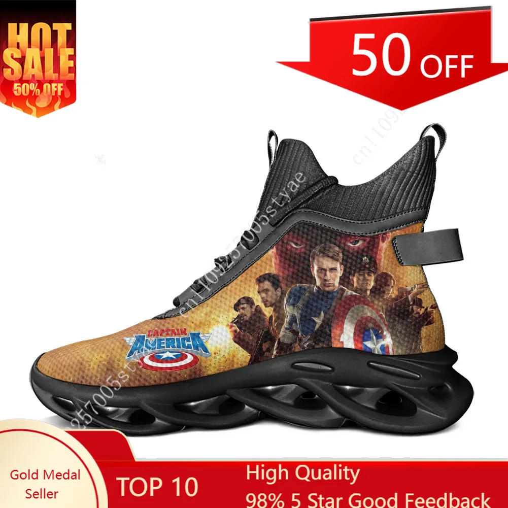 

Marvel Captain America High Top Flats Sneakers Mens Womens Sports Custom Shoes Casual Running shoes