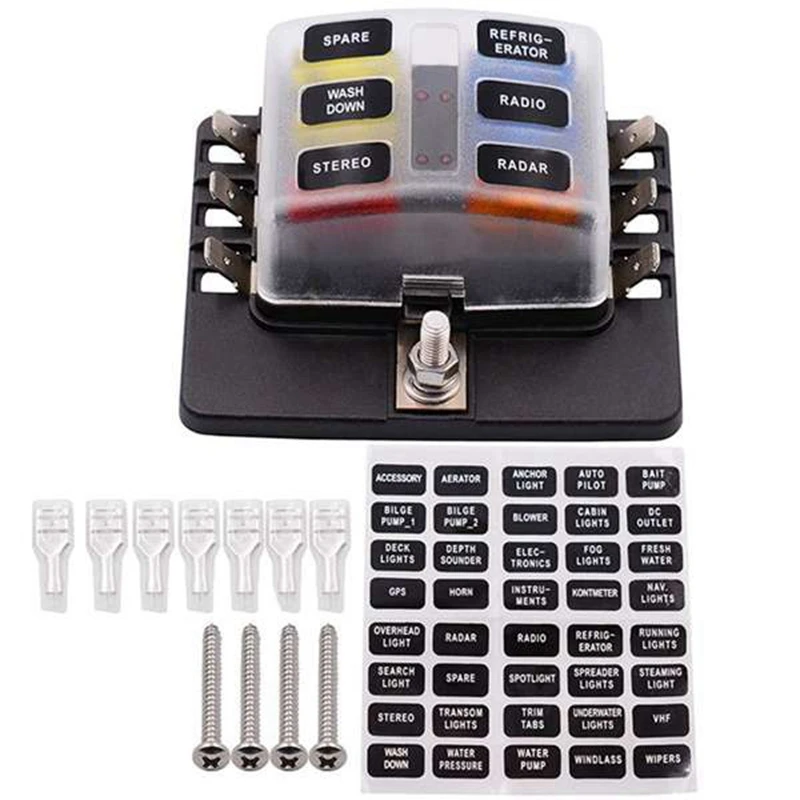

6-Way Blade Fuse Box 12-32V 100A Input 30A Per Circuit with LED Fault Indicator Spade Terminals for Car Boat RV Marine