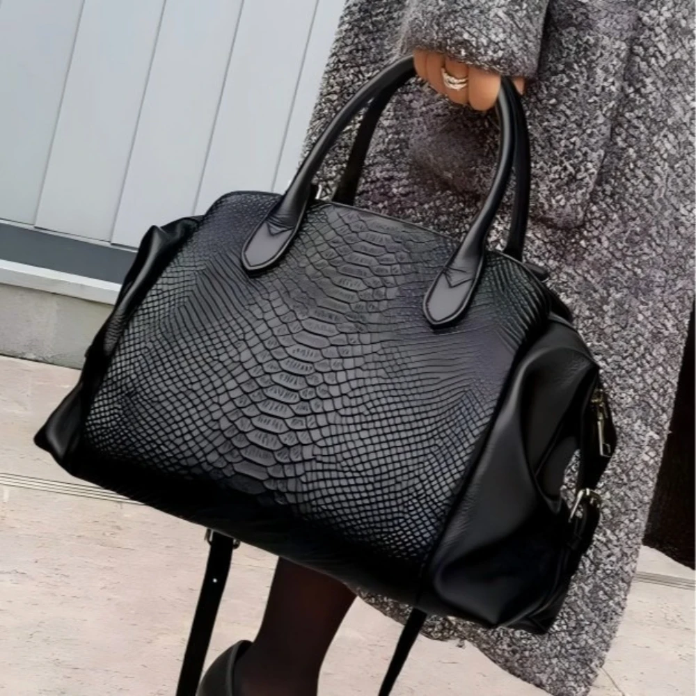 

Ladies' Fashion Crocodile Pattern Official Document Handbag Large Capacity Retro Multi Divided Single Shoulder Crossbody Bag