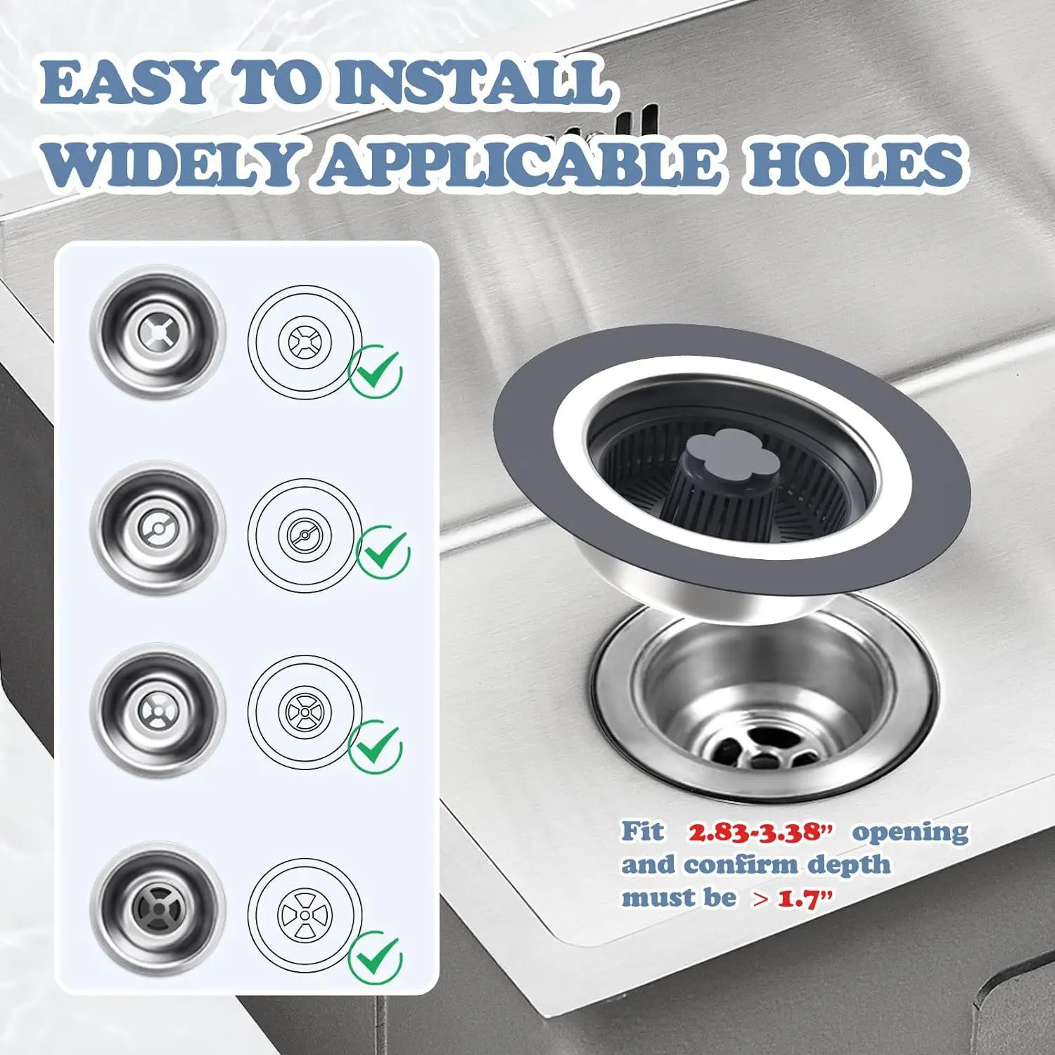 Stainless Steel Kitchen Sink Filter Screen Bounce Core Drain Universal Drain Plug Shower Drain