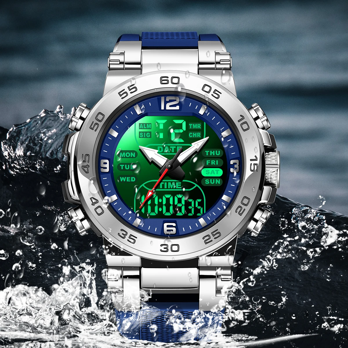 FOXBOX ساعة رجالي مضيئة جديدة عسكرية رياضية كوارتز ساعة يد مزدوجة مقاومة للماء تاريخ الأسبوع ساعات للرجال relogios masculino