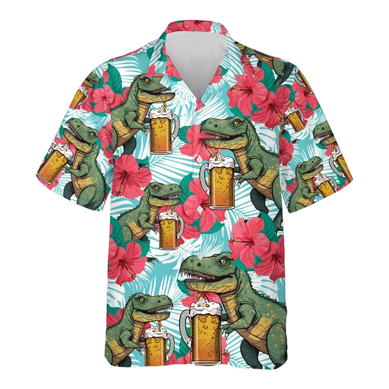 Chemises hawaïennes imprimées en 3D de dinosaure mignon pour hommes et femmes, chemisiers à vocation, chemise à revers, vêtements D37pour hommes, chemisiers animaux