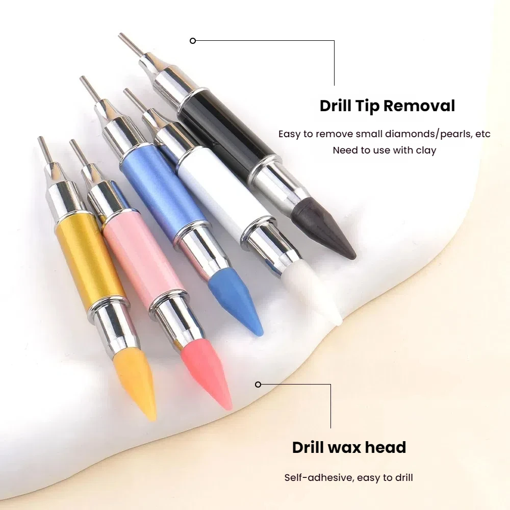 5Pcs Dual Ended Colorful Wax Pencil Picker Diamond Point Drill Pen Rhinestone Picker Applicator Metal Rod Design Nail Art Tool