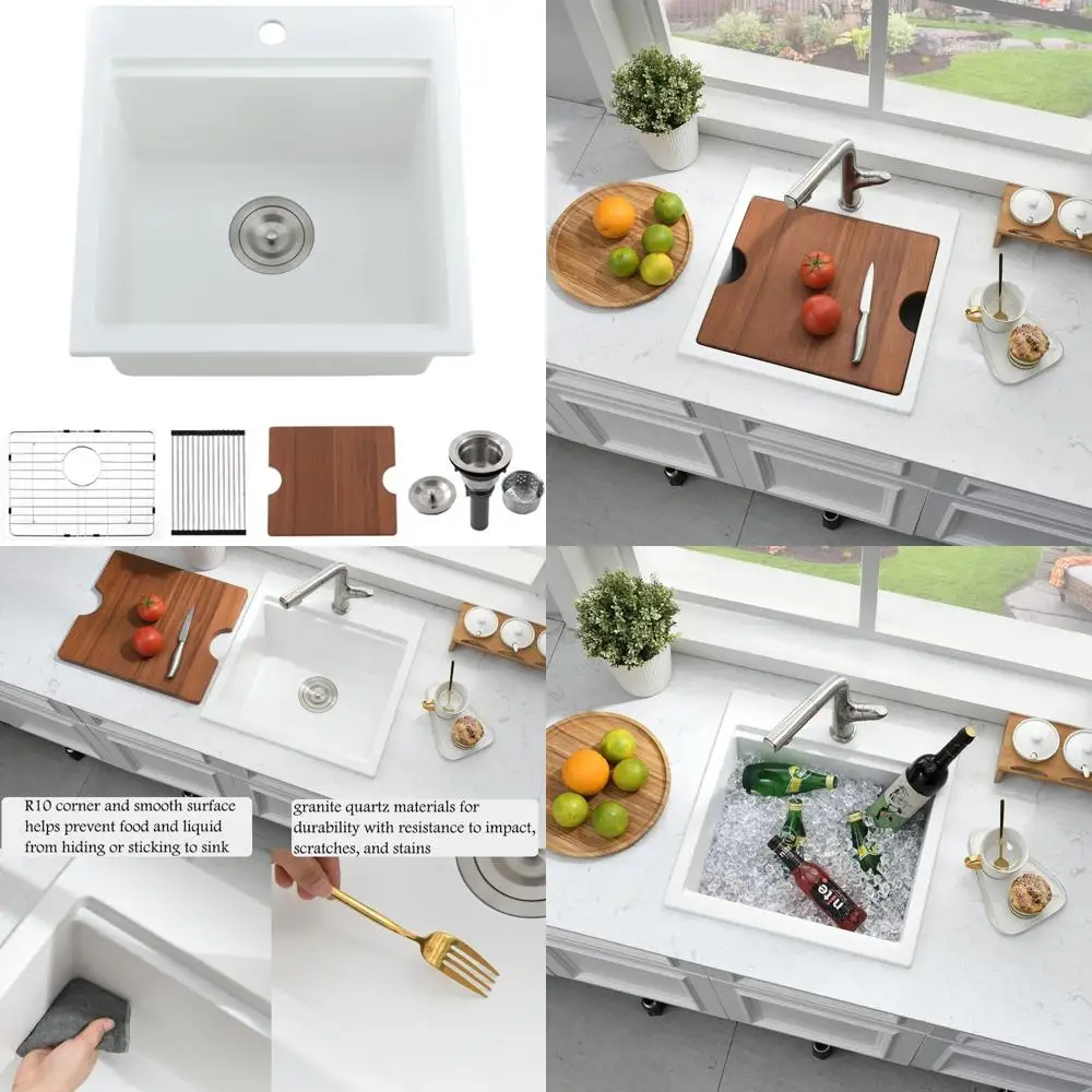 

15 Inch White Drop-In Bar Sink for Outdoor RV Wet Bar Single Bowl Compact Kitchen Sinks