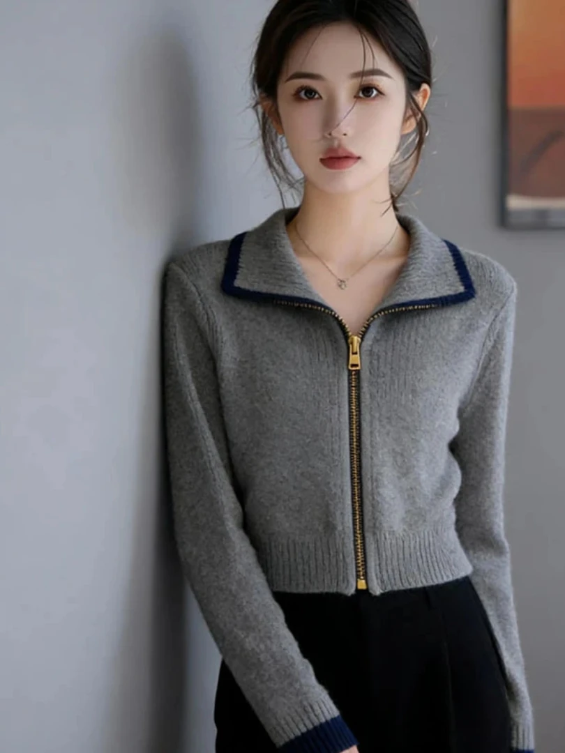 

ort Knitted Sweater Top Fraance Sle Casual Loose Fit Long Sve Mid-Thiened Knitwear for Women in Autumn Winter
