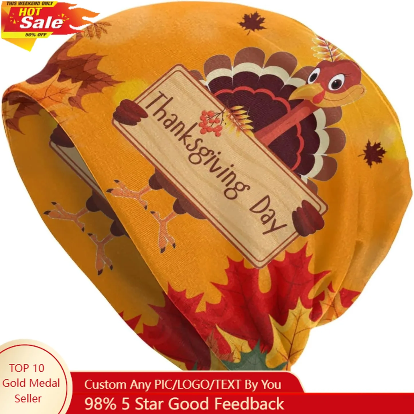 

Thanksgiving Funny Turkey Beanie Chemo Hat Cancer Headwear Knitted Hats Baggy Slouchy Scarf Cap for Adults Women Men