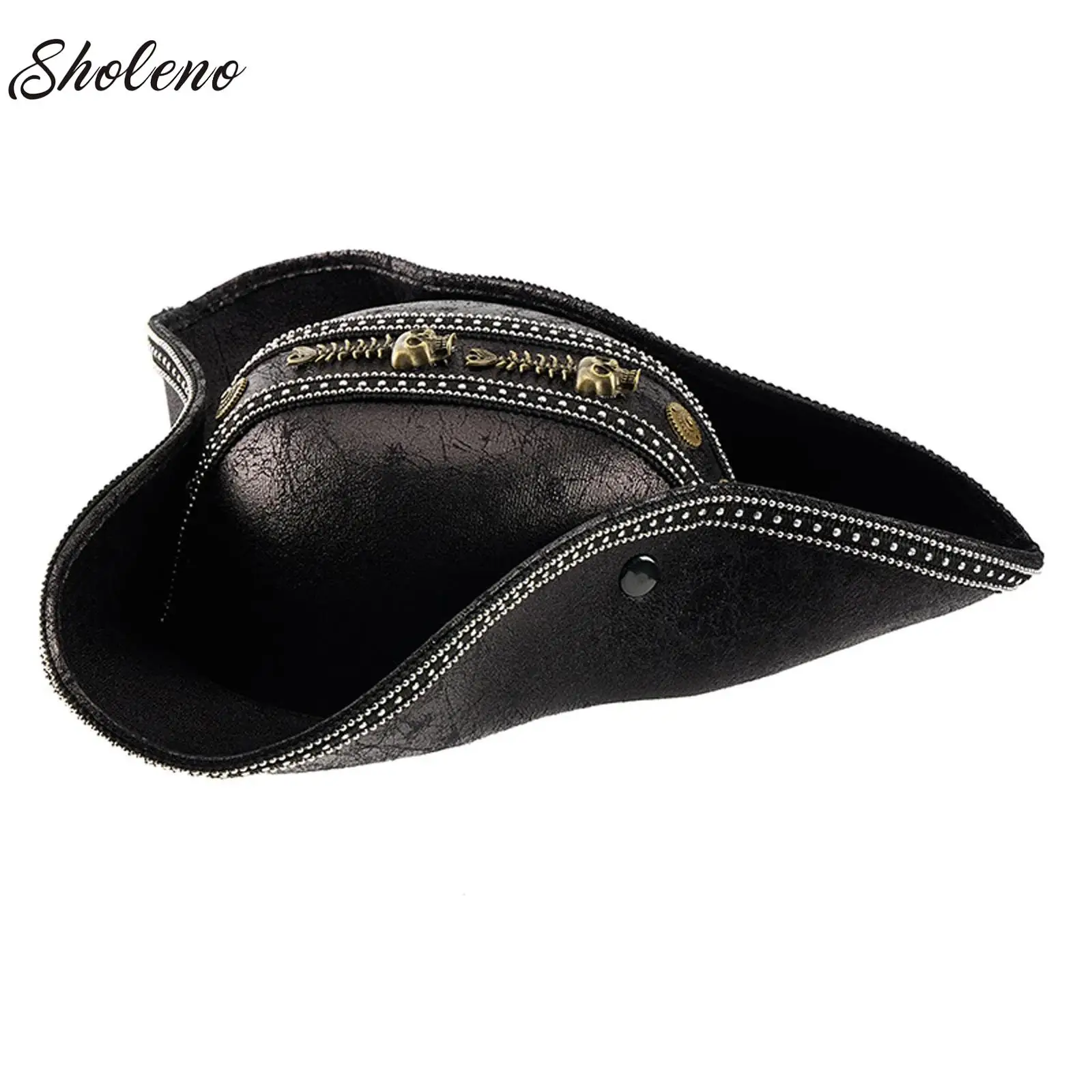 

Пиратская шляпа из искусственной кожи, декор с черепом, шляпа капитана, винтажная маскарадная вечеринка, косплей, шляпа для мужчин и женщин, реквизит для фотосессии