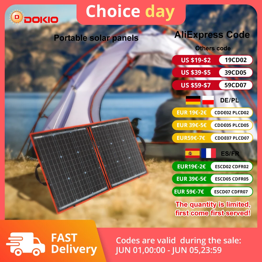 Dokio 100 W flexibles faltbares 18-V-Solarpanel mit 12-V-Controller-Kit, tragbares Solarpanel für