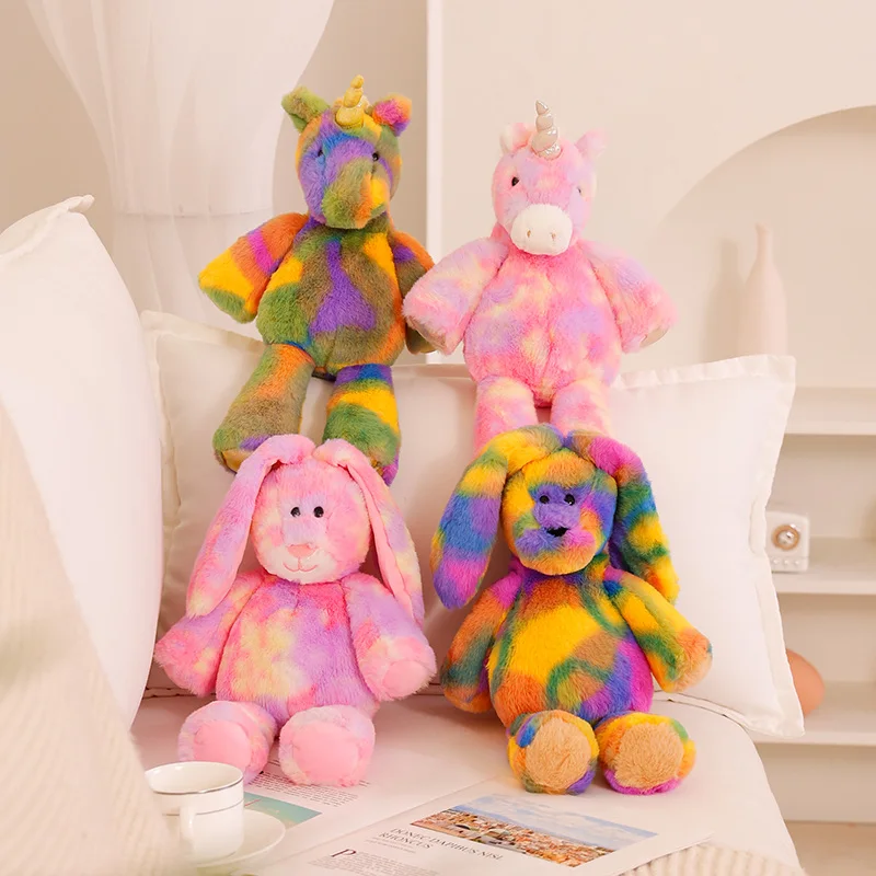 

35CM Rainbow Unicorn Rabbit Cat Bear Plush Toys Soft Stuffed Animal Doll Lovely Accompany Toys For Kids Birthday Gifts