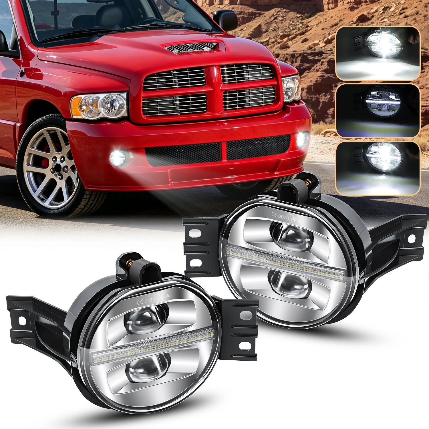 Feux antibrouillard à LED pour Dodge Ram 1500 2002-2008 2500 3500 2003-2009 pour Durango 2005-2006, feux de conduite étanches pour pare-chocs avant