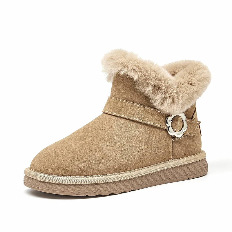 BeauToday śnieg buty damskie futro okrągłe Toe sierść królika Slip On Metal projekt klamry szycia ciepłe zimowe damskie buty Handmade 08032 — zdjęcie 2
