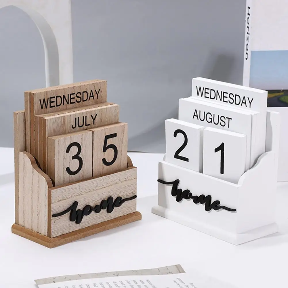 2025 Wooden Desk Calendar Block Perpetual Calendar Home Office Tabletop Decor Mini Block Calendar Gift