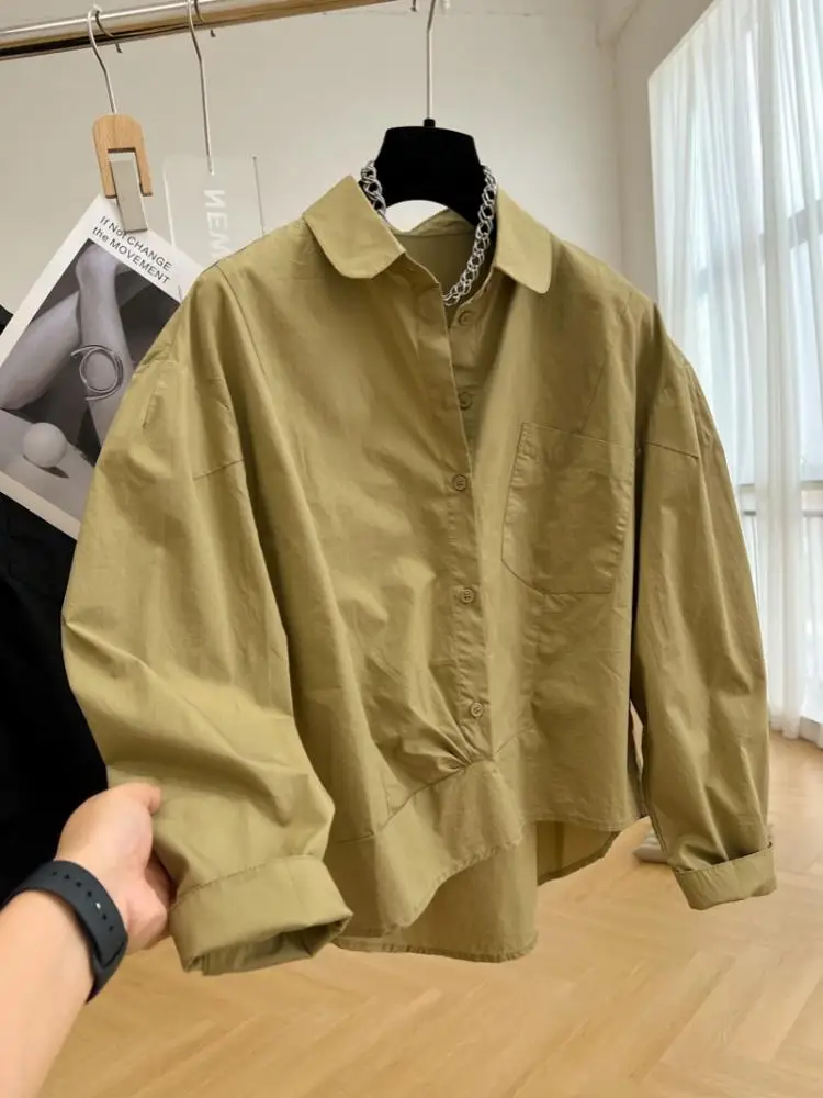 Design Sense Niche Casual Shirts Women Autumn New Long Sleeve Shirt Fashion Solid Color Turn-down Collar Top