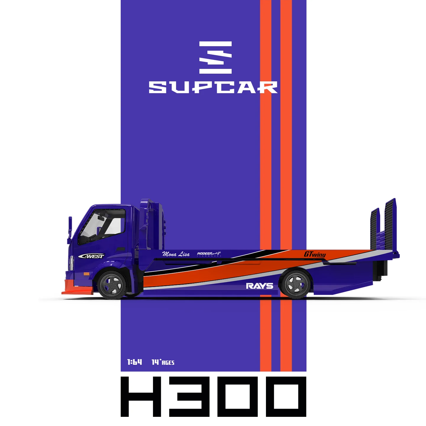 *Pre-sale*SUPCAR 1:64 H300 Purple Pattern Flatbed Transport Trailer Diecast Alloy Mode For Hobby Collectible Ornament Giftl view 3