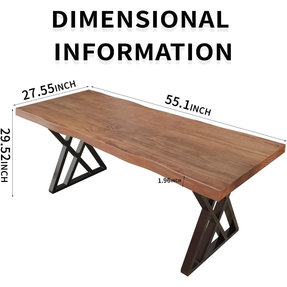 مكتب كمبيوتر من الخشب الصلب، مكتب دراسة، مكتب كتابة 55 بوصة، طاولة كمبيوتر حديثة وبسيطة الطراز، إطار معدني أسود،