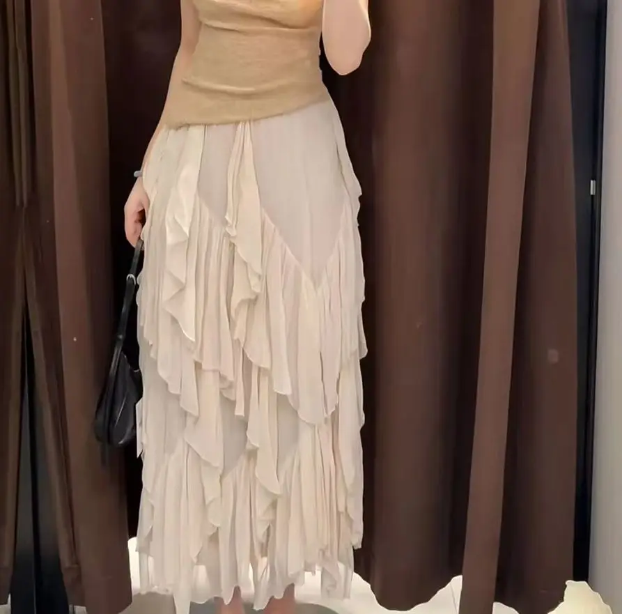 

KONDALA винтажные элегантные белые многоярусные повседневные женские длинные юбки шикарная уличная одежда с эластичной резинкой на талии мода 2025 Mujer юбки для учителей