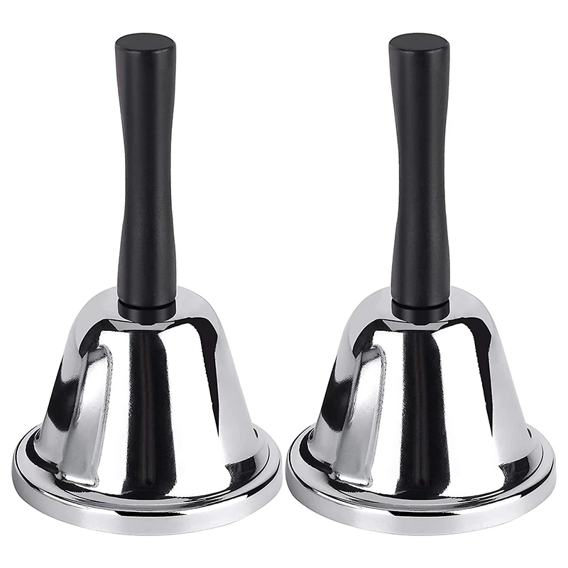 Loud Hand Bell, 2 Pack Silver Steel Hand Bells Dinner Bells For Inside Classroom Bell, For Food Line, Alarm, Ringing