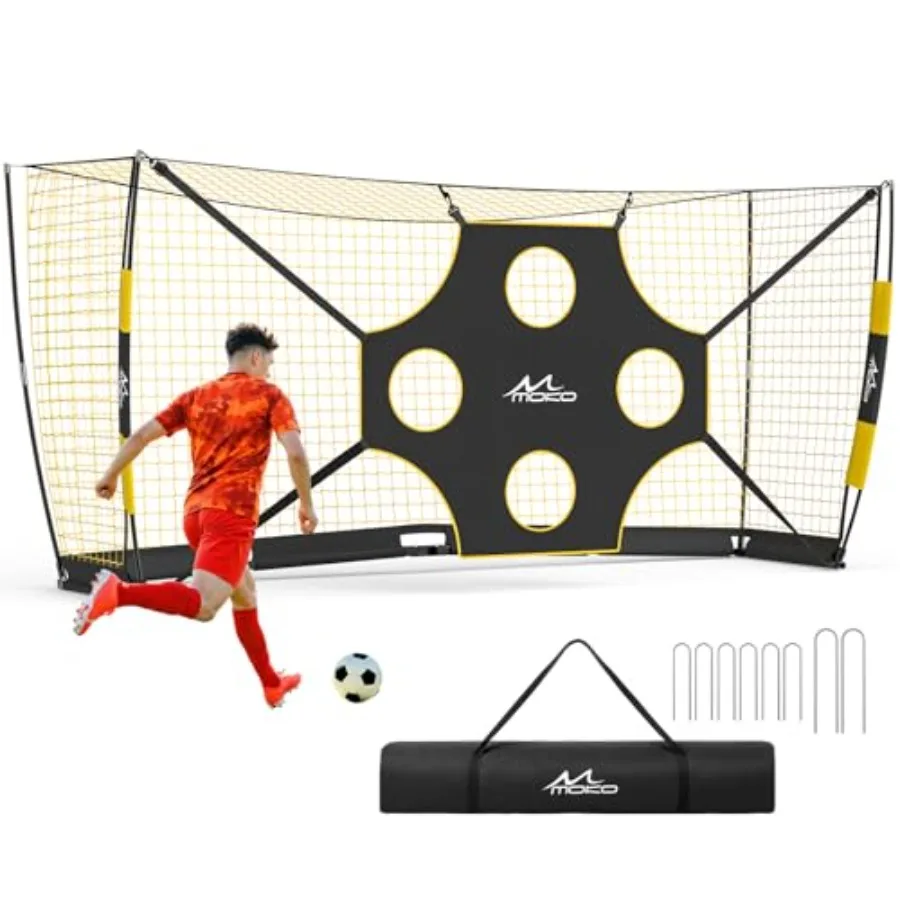

Backyard indoor soccer goal, 12x6 FT portable net with precision target, durable steel frame, black finish, foldable base, grou