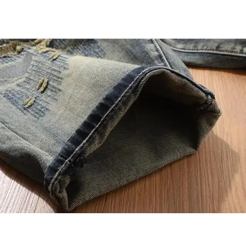 High Quality Luxury Clothes Vintage Patchwork Denim Shorts Men\'s Casual Knee Length Jeans Retro Washed Cotton Short Pants Summer