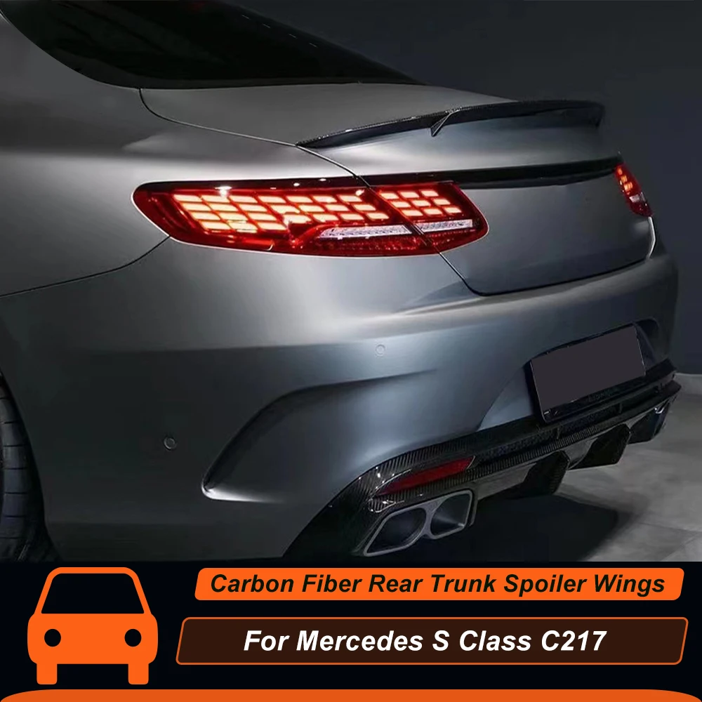 For Mercedes Benz S Class C217 S63 2015 16 17 18 19 20 21 22 Rear Trunk Lid Ducktail Lip Car Spoiler Wings Carbon Fiber Parts