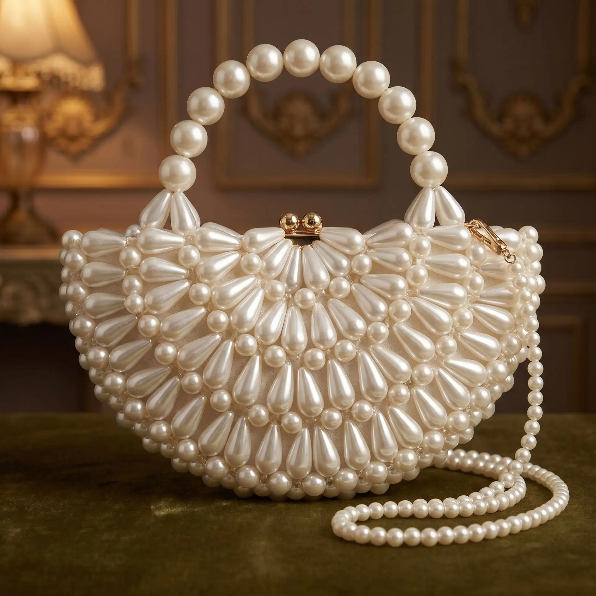DOYUTIG French Retro Handmade Women Pearl Wedding Bag Fashionable Evening Bags Lady Party Bags Vintage Crossbody bags M001
