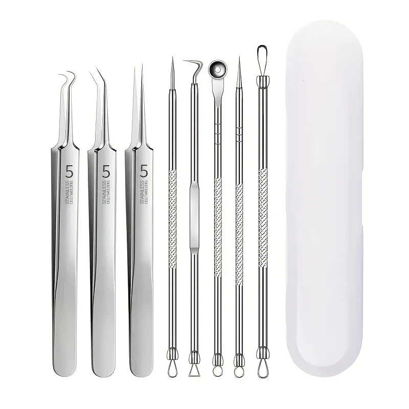 Stainless Steel Blackhead Remover Kit 3 5 8-Piece Professional Pimple Popper Set For Acne Blemish Extraction image 2