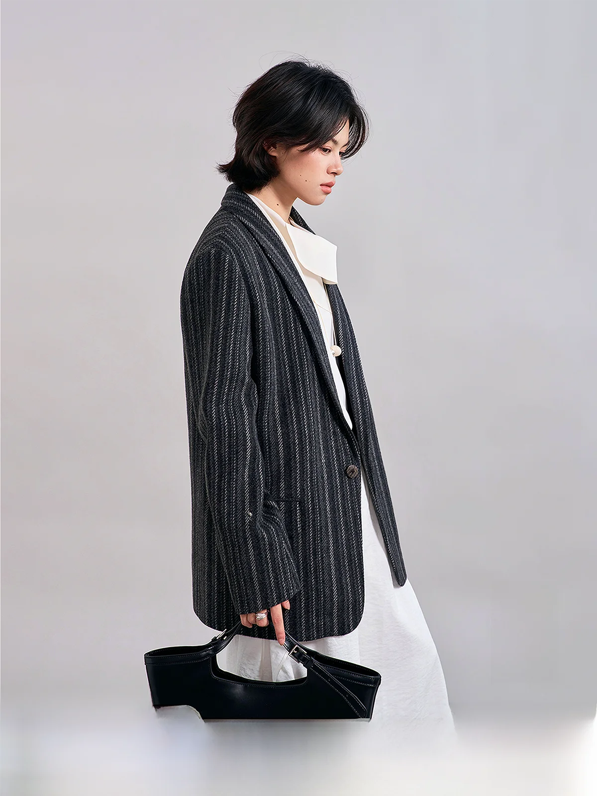 

Slim Fit Woolen Suit with Color Woven Stripes And Qingguo Collar Spring Autumn Sle Women's Faion Outerwear Coat