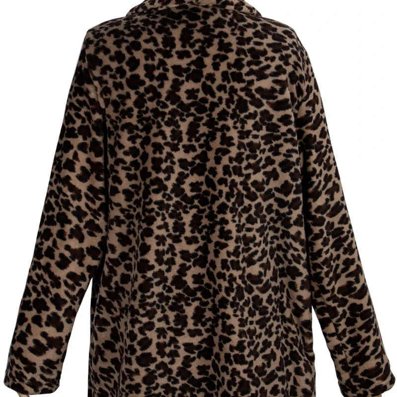 Women's Imitation 2024 Fur Coat Women's Leopard Print Autumn and Winter Mid-length Lapel One Button Long-sleeved Woolen Coat