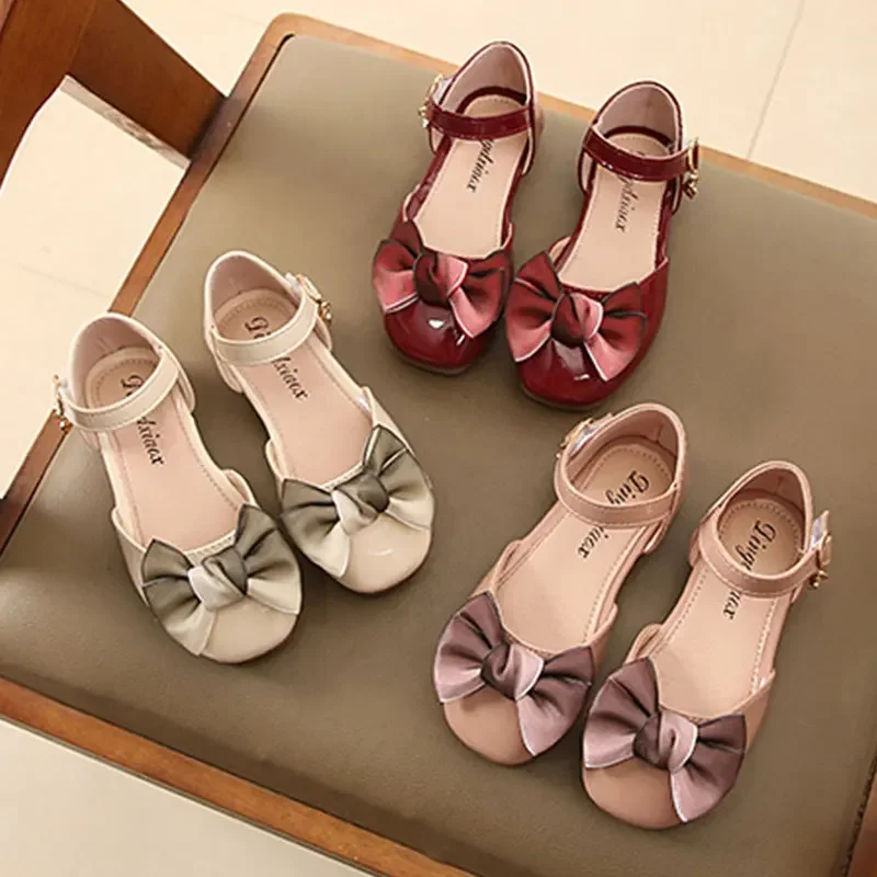 2024 Spring New Girls Bow Soft Soled Sandal Designer Student School Anti Slip Shoes Trendy Versatile Kids Casual Shoes Sandalias