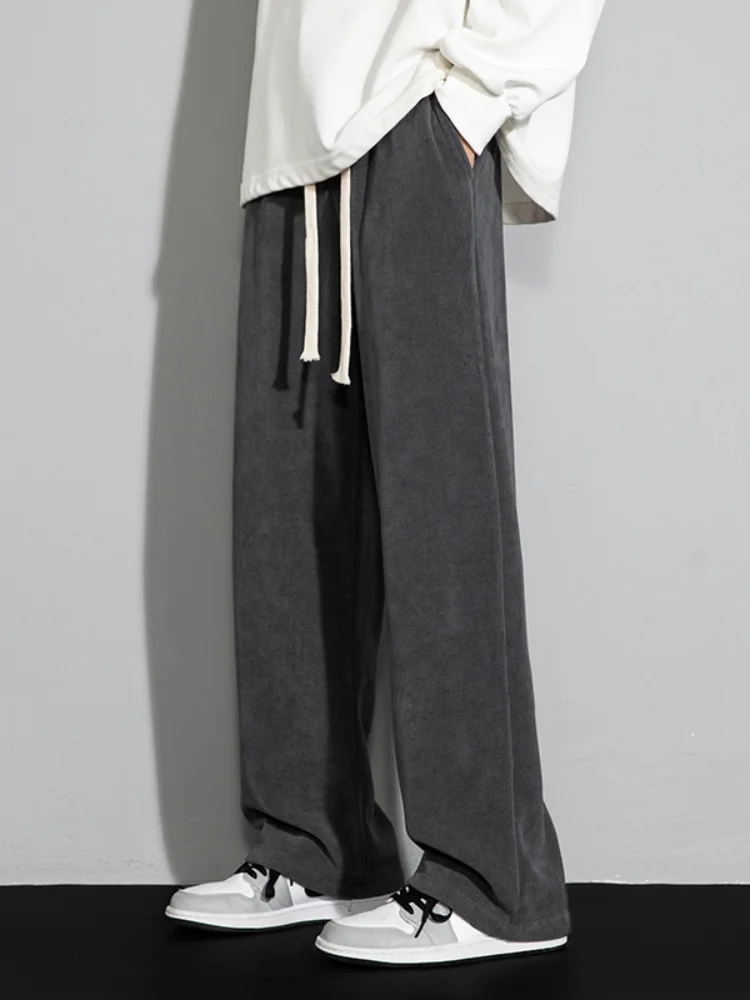 

Мужские спортивные повседневные брюки, лето 2024, модные универсальные прямые брюки в пол, свободные, струящиеся, широкие, длинные