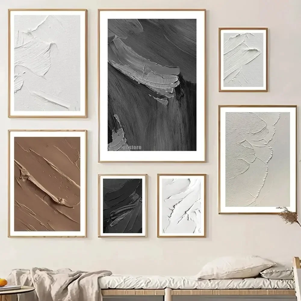 Black And White Texture 3D Geometric Canvas Painting Posters and Prints Wall Art Picture For Living Room Decoration