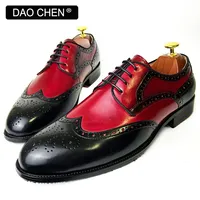 DAOCHEN MEN SHOES RED MIXED BLACK WING TIP LACE UP BROGUE CASUAL MENS DRESS SHOES OFFICE WEDDING LEATHER SHOES FOR MEN