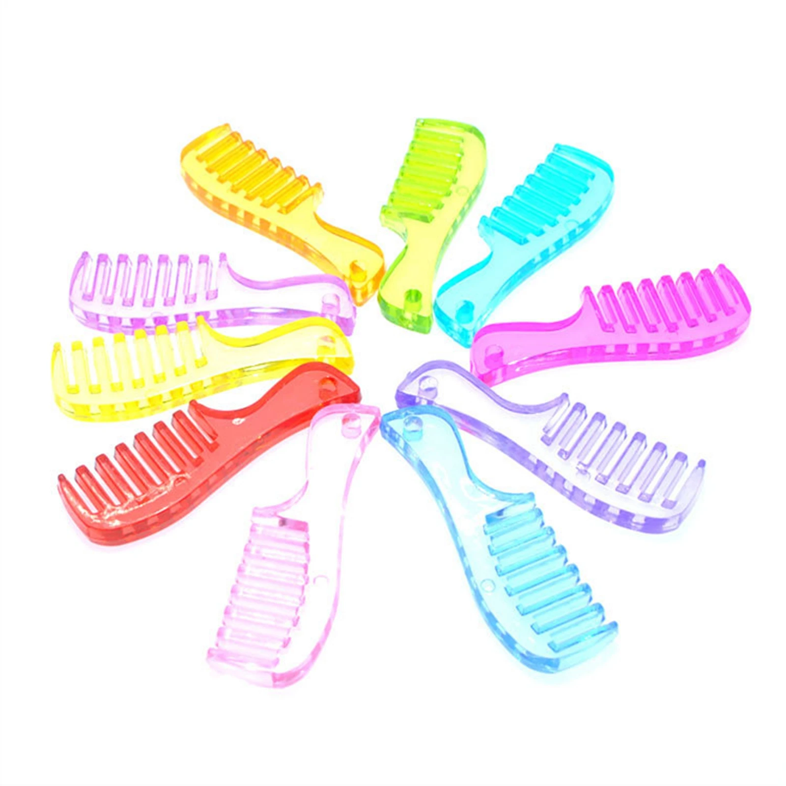 10 Mixed Color Transparent Acrylic Hair Comb Pendants 58mm Funny Hobby Toys