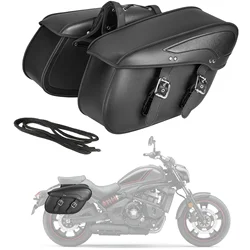 2Pcs Universal Motorcycle Saddlebags 43x15x26cm Large Capacity Synthetic Leather Waterproof Rear Side Bags Storage Luggage