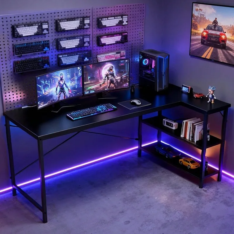 Computer Desks L Shaped Desk 47 Inch Computer Desk Gaming Furniture Corner Desks Home Office PC Table With Reversible Storage Shelves For Writing Working Study Bedroom Dorm