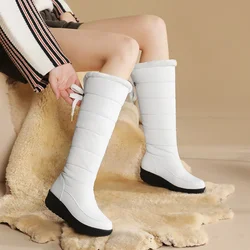 Waterproof Winter Shoes Woman Snow Boots 2023 Warm Fur Plush Casual Wedge Knee High Boots Girls Black White Rain Shoes Ladies