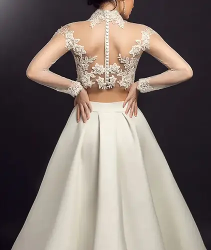 Imagen 2 del producto Chaqueta de boda de manga larga de encaje, chaquetas de novia con apliques, Bolero nupcial de cuello alto, accesorios superiores de boda